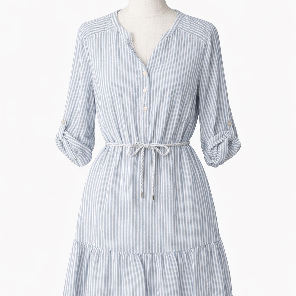 LOFT Blue and White Striped Shirt Dress